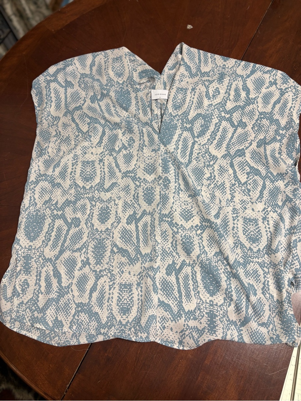 Adrienne Light Blue Snake-Print V-Neck Women’s Blouse